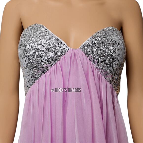 La Femme Strapless Sequin Sweetheart Mini Party Dress Pink Silver Prom Size 10 - Picture 4 of 12